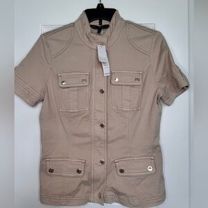 White House Black Market‎ NWT,Short Sleeve Utility Jacket, Biscotti, Size 6